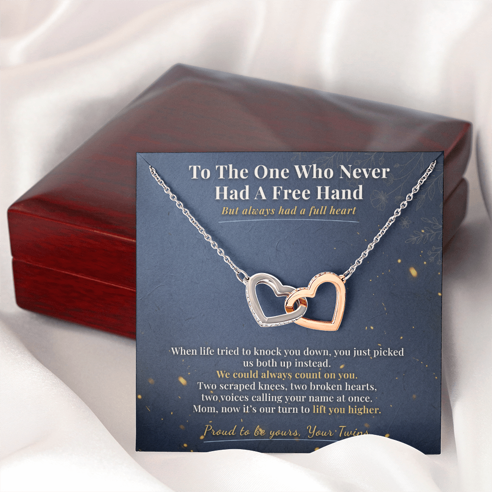 Mom of Twins Necklace Keepsake Gift | Message Card | Two Hearts Pendant Baby Shower