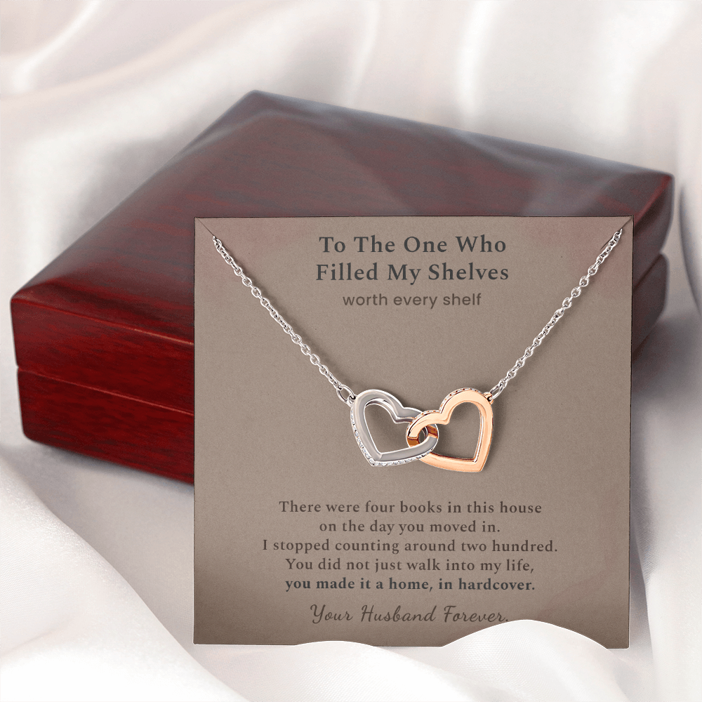 Bookish Soulmate Necklace Anniversary Gift | Message Card | Two Hearts Pendant Book Collector