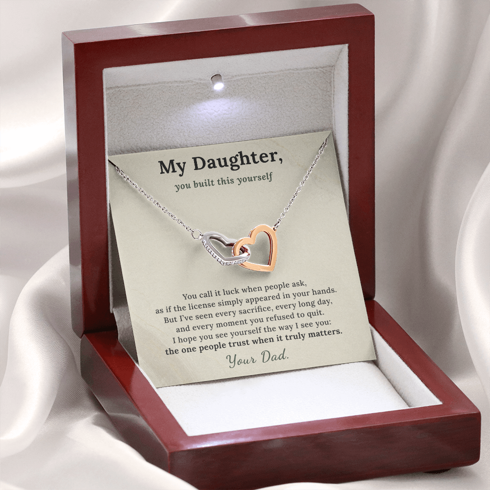 Electrician Daughter Necklace Graduation Gift From Dad | Message Card | Two Hearts Pendant