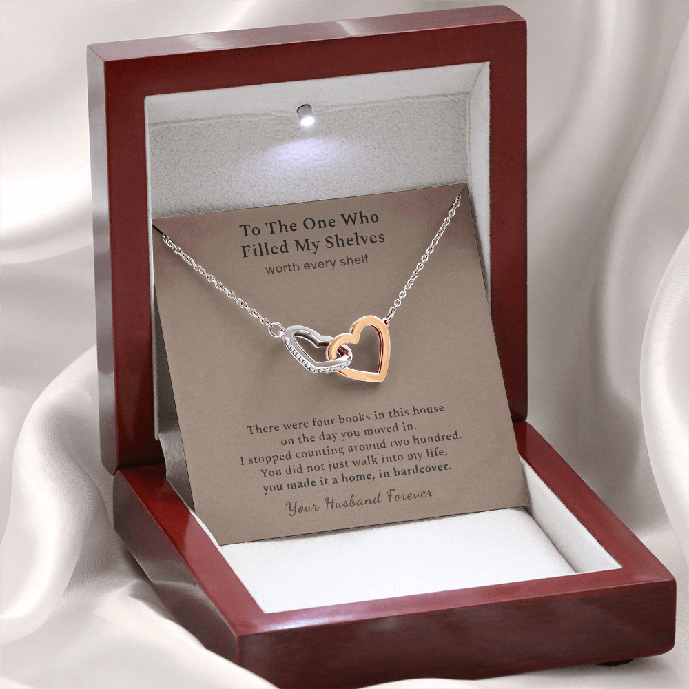 Bookish Soulmate Necklace Anniversary Gift | Message Card | Two Hearts Pendant Book Collector