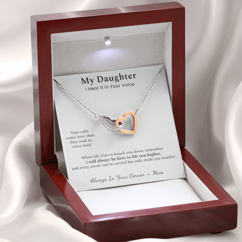 Daughter Necklace Support Gift From Mother | Message Card | Two Hearts Pendant Strength