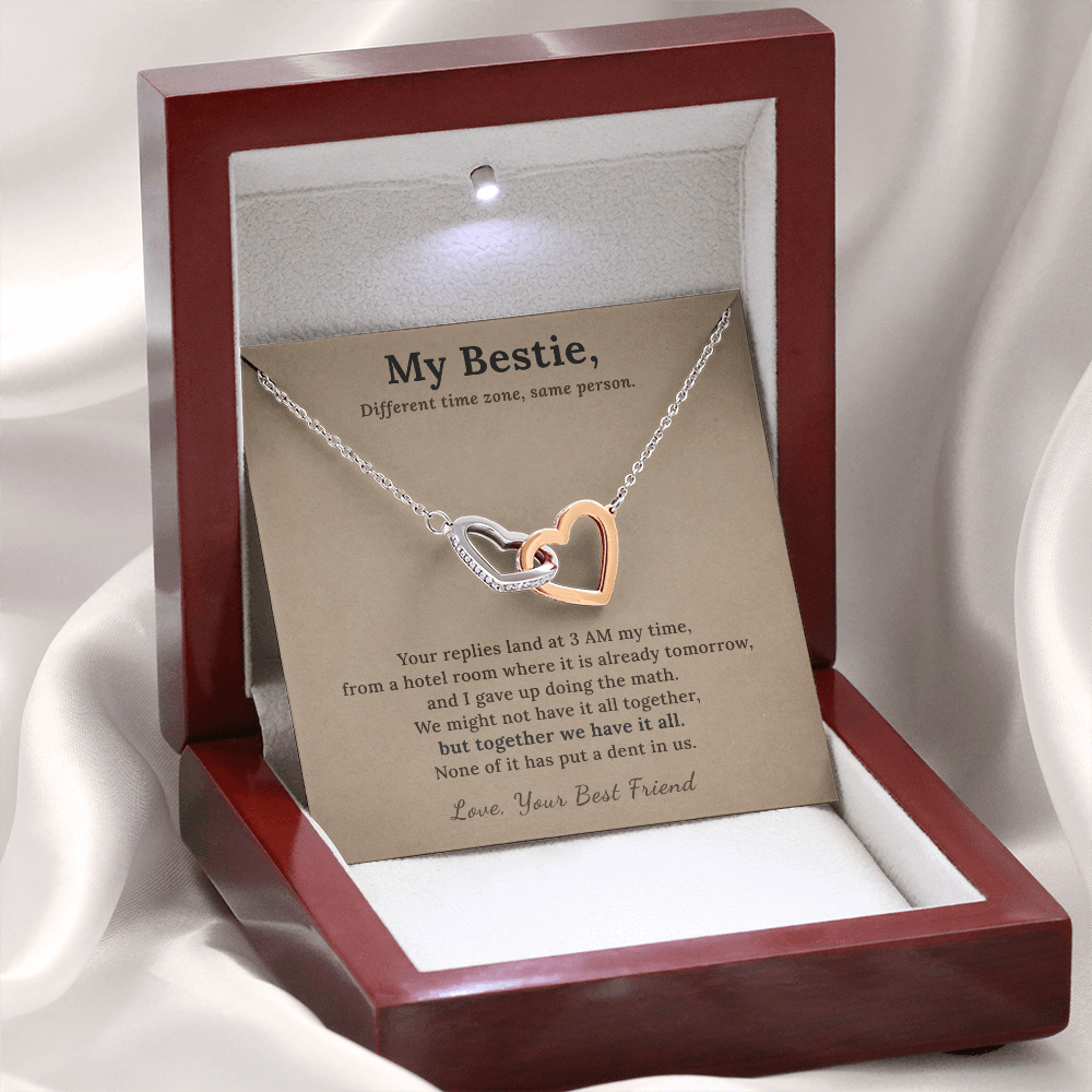 Best Friend Flight Attendant Necklace Appreciation Gift | Message Card | Two Hearts Long Distance