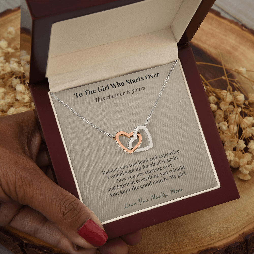 Daughter Necklace New Home Gift From Mom | Message Card | Two Hearts Pendant