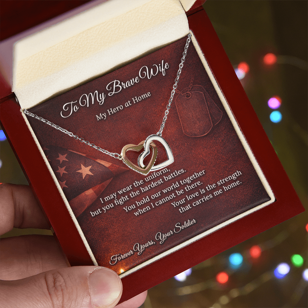 Interlocking Hearts Necklace for Military Wife Homecoming Gift | Message Card | Army Navy