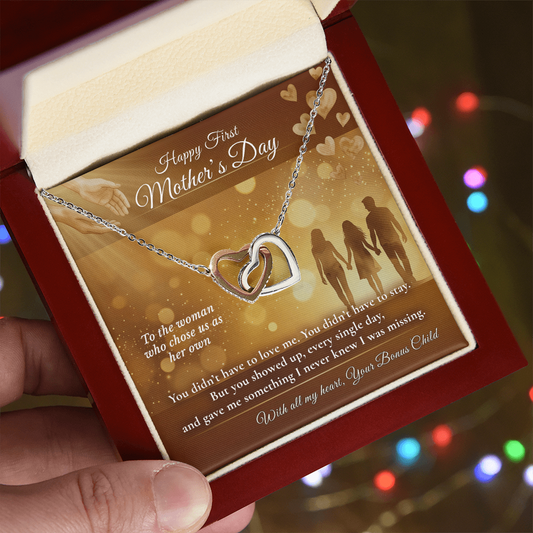 Stepmom Necklace Sentimental Gift | Message Card | Blended Family Two Hearts Pendant