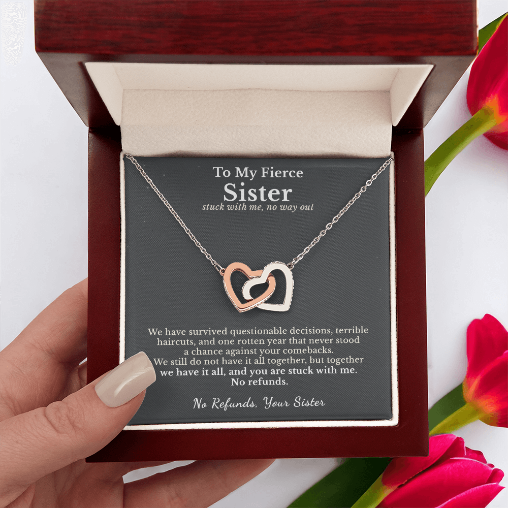 Sister Cancer Survivor Necklace Support Gift From Sister | Message Card | Two Hearts Pendant
