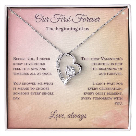 Forever Love Necklace First Valentine Gift for Girlfriend Message Card Jewelry