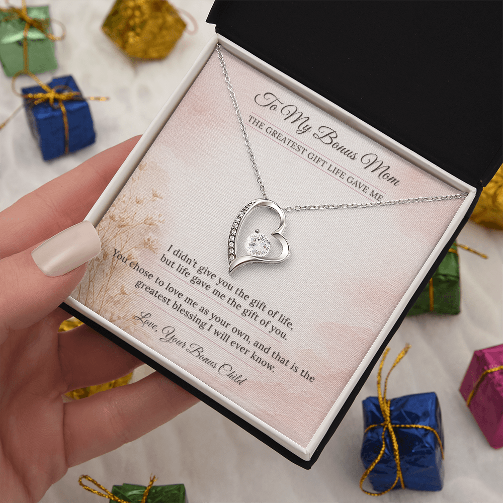 Bonus Mom Necklace Birthday Gift | You Chose To Love Me | Message Card Heart Pendant
