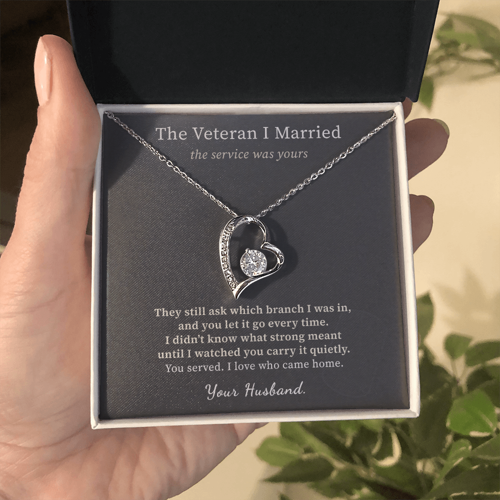 Woman Veteran Wife Necklace Appreciation Gift From Husband | Message Card | Heart Pendant