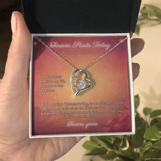 Forever Love Necklace First Valentine Gift for Girlfriend Message Card Jewelry