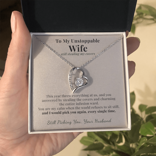 Breast Cancer Survivor Wife Necklace Encouragement Gift From Husband | Message Card | Heart Pendant