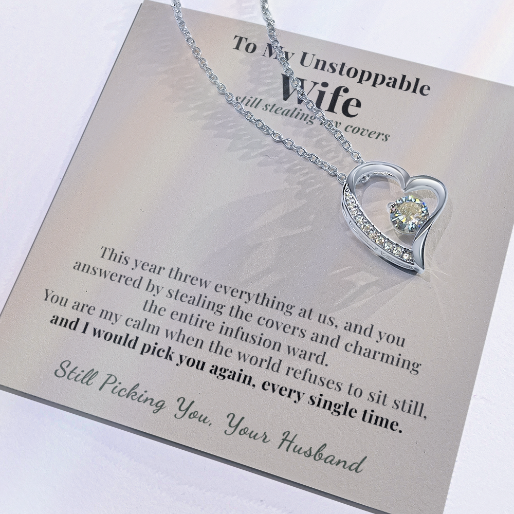 Breast Cancer Survivor Wife Necklace Encouragement Gift From Husband | Message Card | Heart Pendant