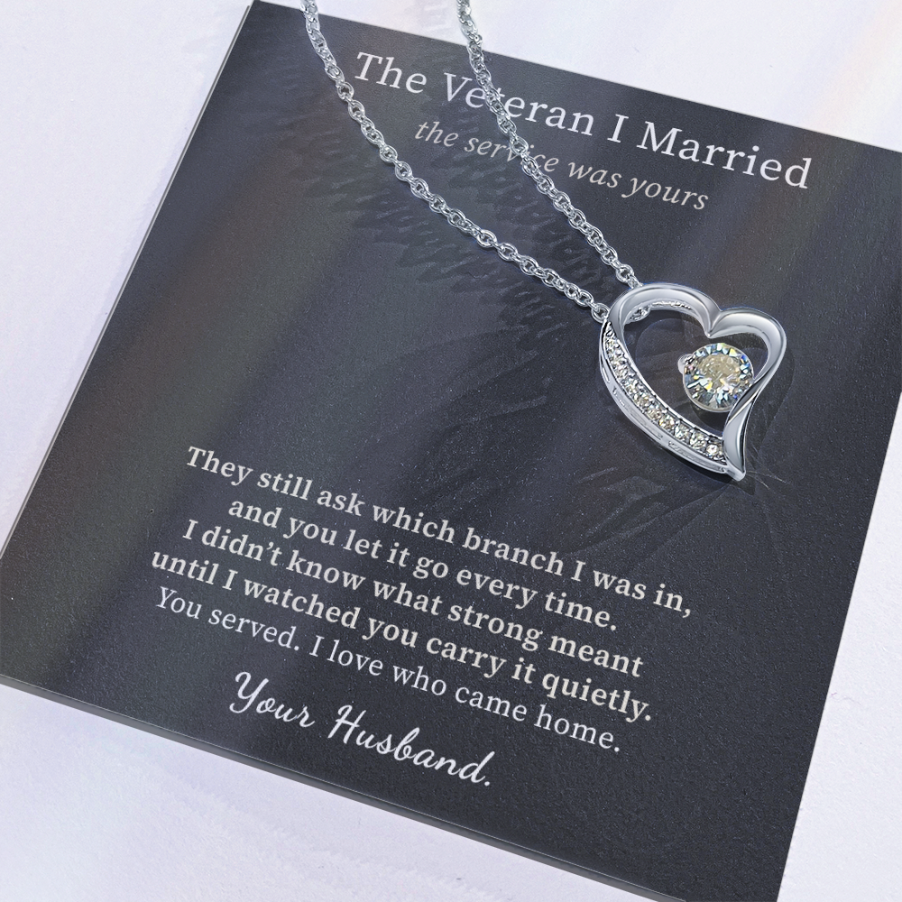 Woman Veteran Wife Necklace Appreciation Gift From Husband | Message Card | Heart Pendant