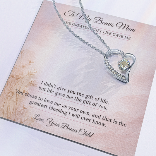 Bonus Mom Necklace Birthday Gift | You Chose To Love Me | Message Card Heart Pendant