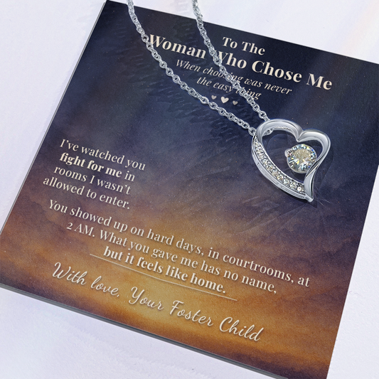 Advocate Mom Necklace Foster Care Gift | Message Card | Heart Pendant