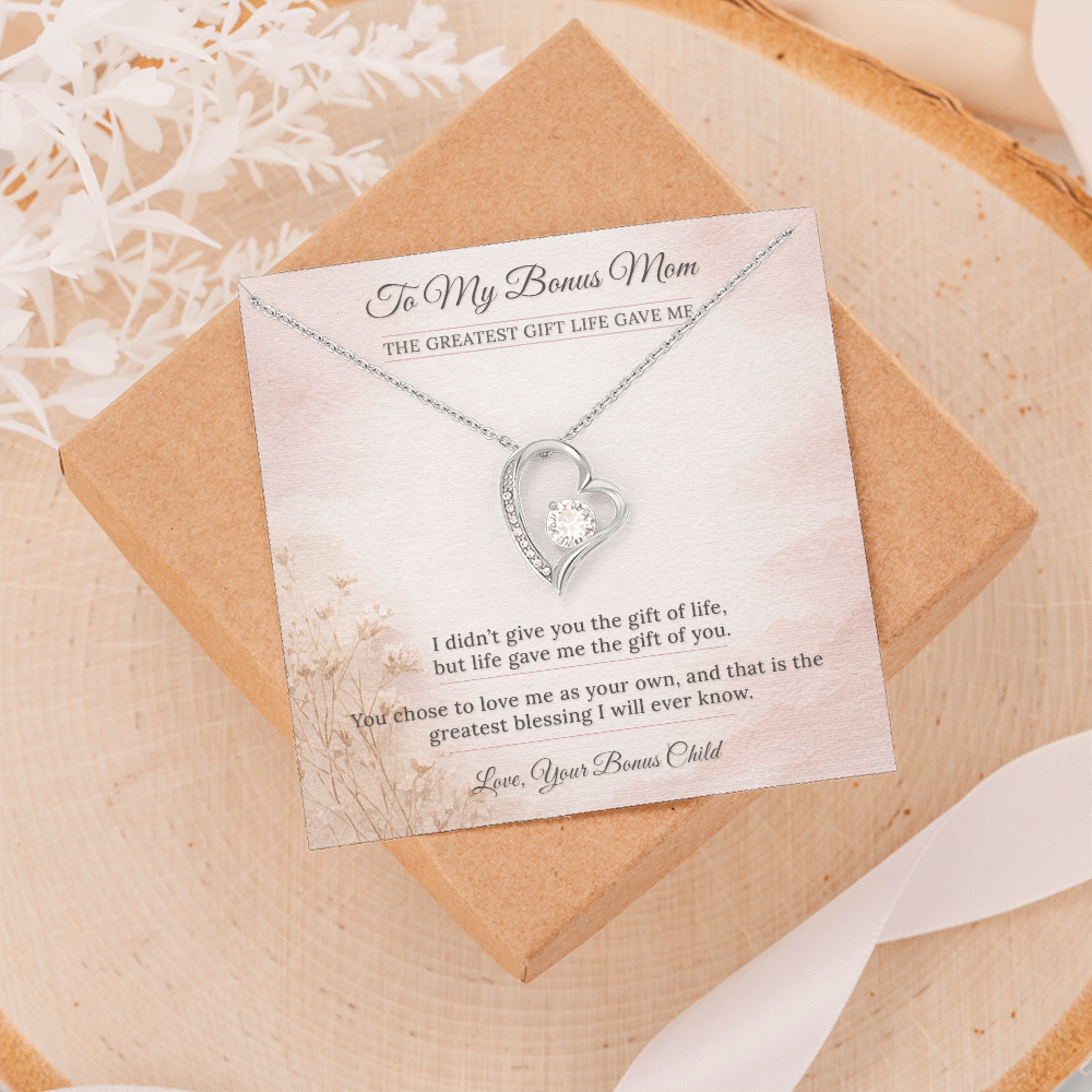 Bonus Mom Necklace Birthday Gift | You Chose To Love Me | Message Card Heart Pendant