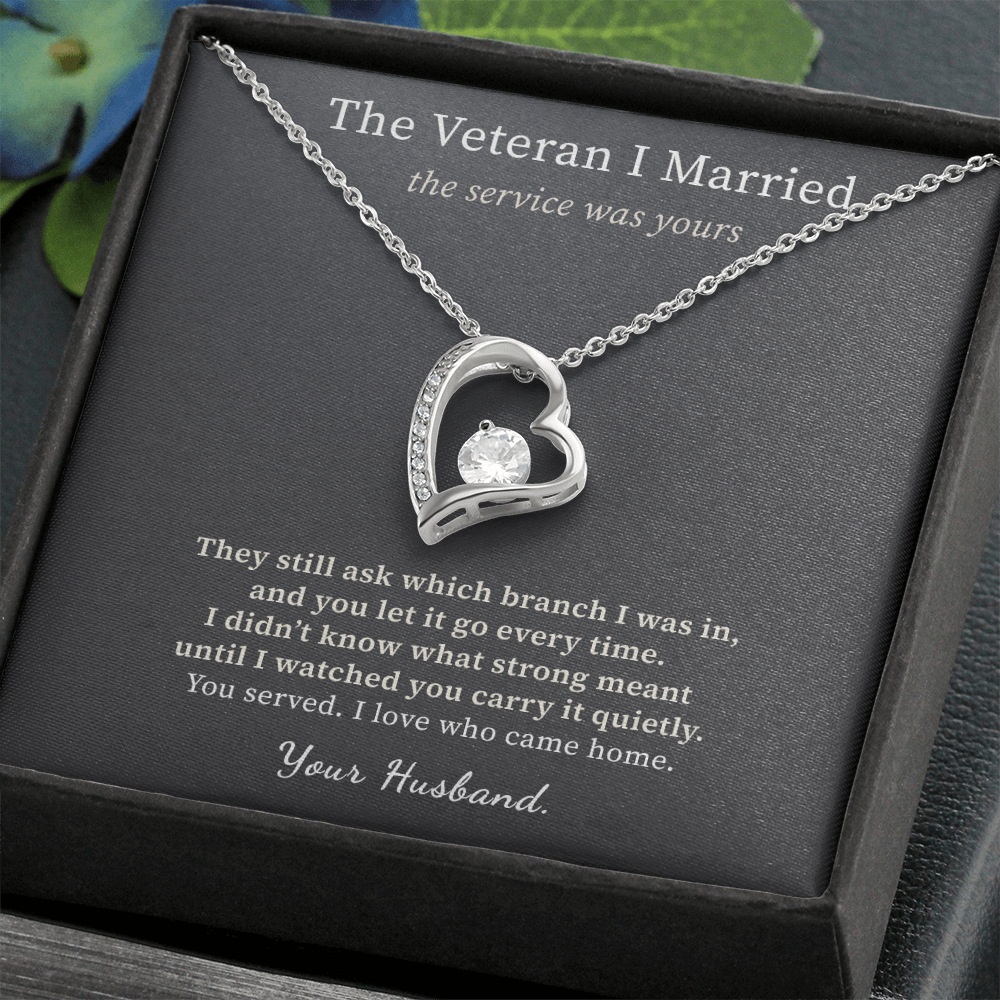 Woman Veteran Wife Necklace Appreciation Gift From Husband | Message Card | Heart Pendant