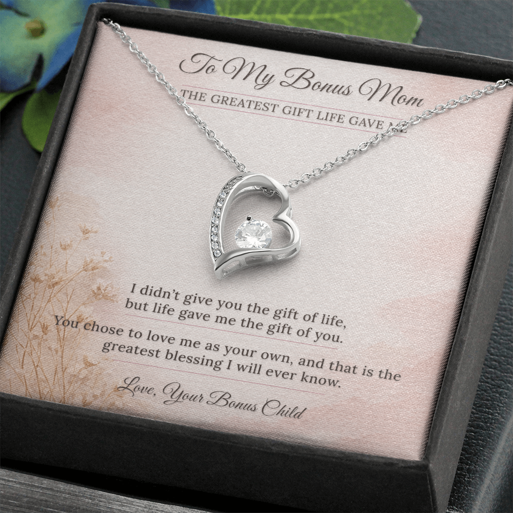 Bonus Mom Necklace Birthday Gift | You Chose To Love Me | Message Card Heart Pendant