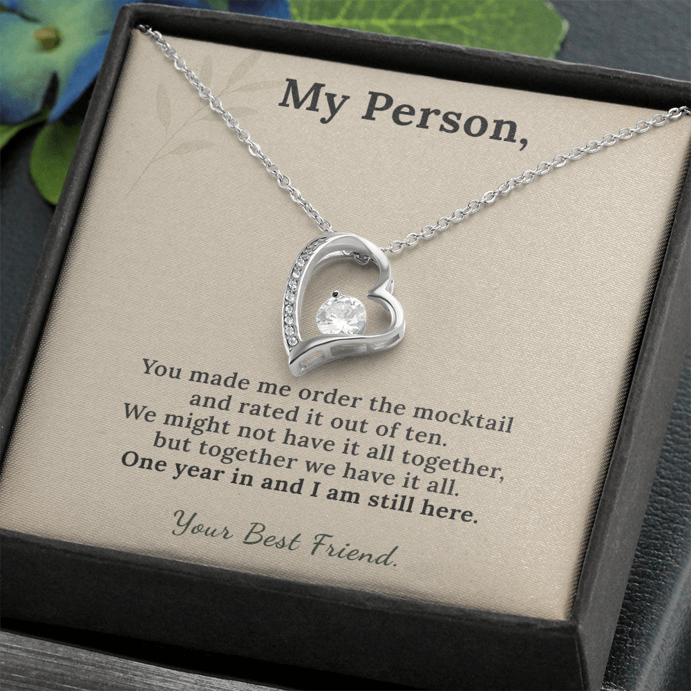 Sober Friend Necklace One Year Sobriety Gift | Message Card | Heart Pendant Keepsake
