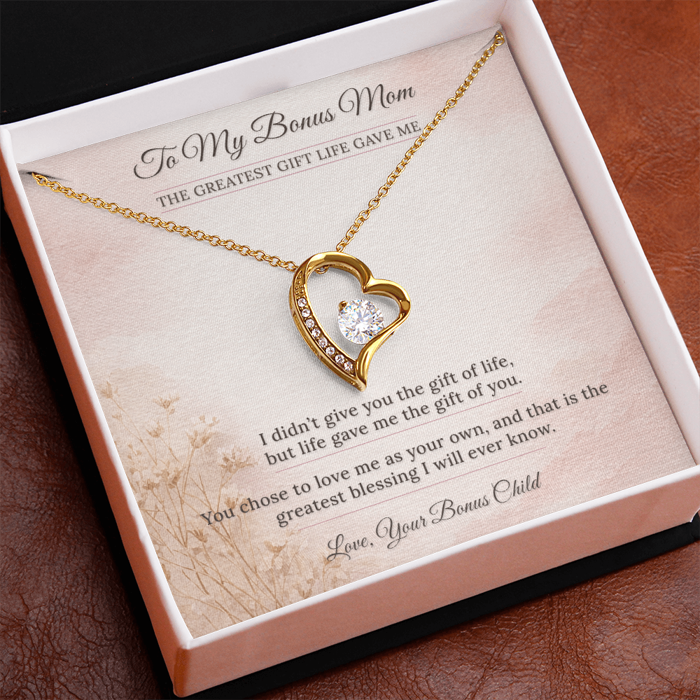 Bonus Mom Necklace Birthday Gift | You Chose To Love Me | Message Card Heart Pendant