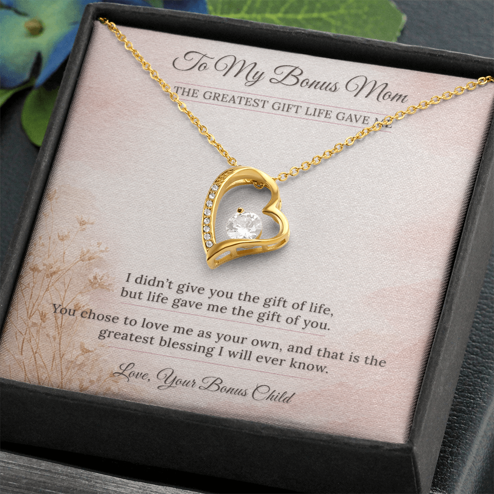 Bonus Mom Necklace Birthday Gift | You Chose To Love Me | Message Card Heart Pendant