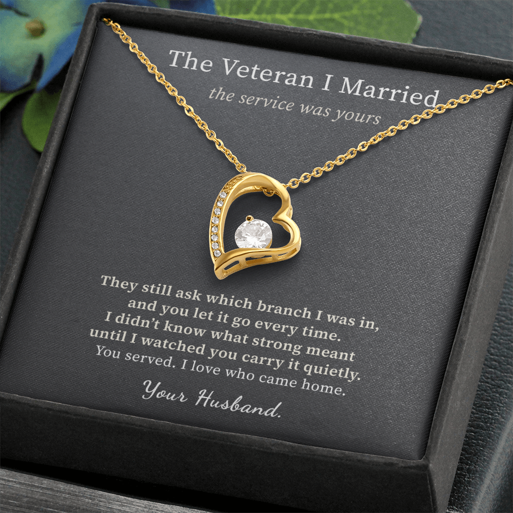 Woman Veteran Wife Necklace Appreciation Gift From Husband | Message Card | Heart Pendant